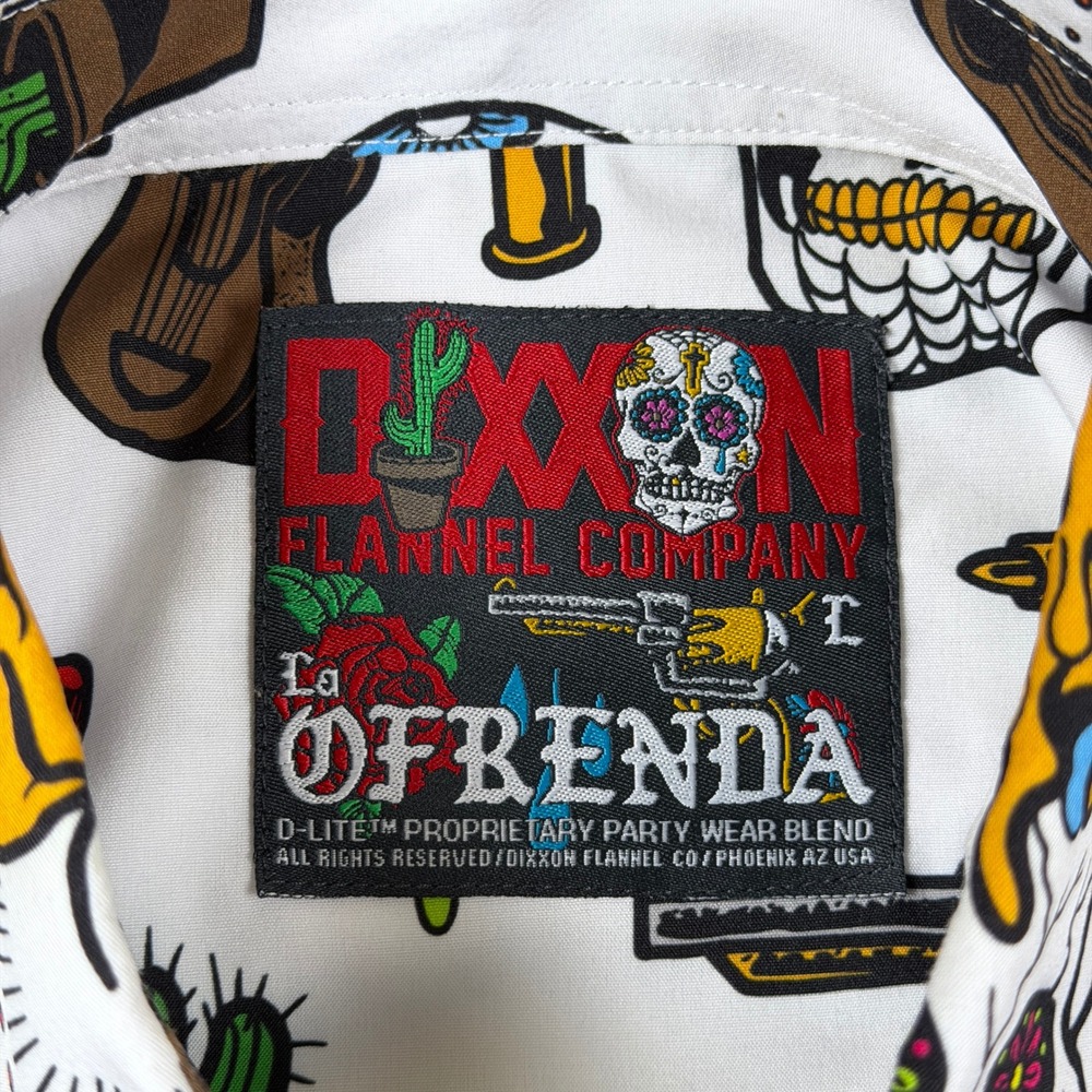 Dixxon Flannel Co Shirt Mens L White La Ofrenda Day of the Dead Skulls Gun Party - Picture 4 of 9